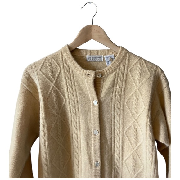 Vintage Liz Claiborne Lambswool Angora Cable Knit Duster Cardigan Sweater Small - Picture 3 of 9